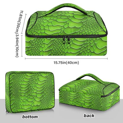 Green Snake Scales Pattern Casserole Carrier Bag, Thermal Insulated Food Tote, Hot & Cold Dish Storage Case for Picnic Camping Parties