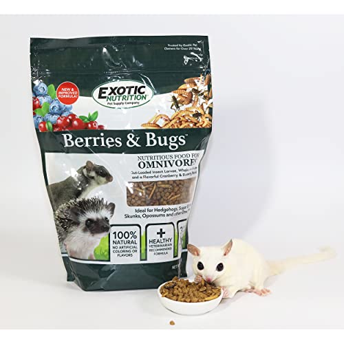 Berries & Bugs 1.5 lb - All Natural High Protein High Fiber Food for Hedgehogs, Skunks, Opossums, Sugar Gliders - Universal Insectivore Diet with Fruit, Gut-Loaded Insects, & Healthy Vitamins - size: 1.5 Pound (Pack of 1)