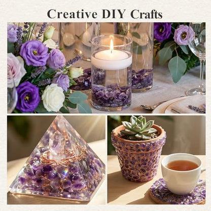 JOHOUSE 1 LB Amethyst Chips, Quartz Crystals, Polished Stone Vase Filler | Irregular Shaped Succulent Rocks for Plants Indoor, Betta Fish Tank Gravel, Table Scatter and DIY Crafts - color: Purple