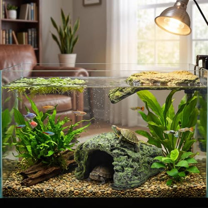 Reptile Hideout Cave Hide Small Resin Shelter Basking Decor for Terrarium Aquarium Gray 1 Pack 3.5 x 2.8 x 1.6 in Rock Style Secure Climbing Hide