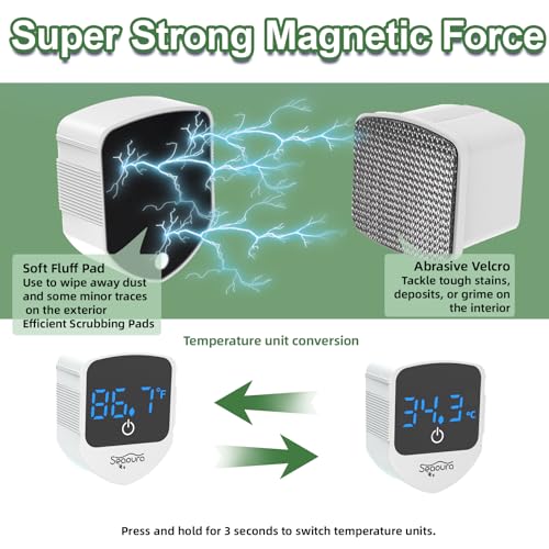 SEAOURA 2-in-1 Aquarium Magnetic Cleaner with Digital Thermometer Floating | Tiny Magnet Cleaner Floating Cleaning ToolAlgae Scrapers(Only for Glass Fish Tank) - color: White
