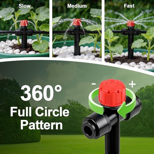 RedChili 10 Pieces Quick Connect Drip Emitters for 1/4" Drip Irrigation Tubing, Adjustable 360 Degree Stream Emitters with Stake Two Way Full Circle 8 Hole Stream Drippers for Garden Watering System - size: 22P Stream(Push,2 Way)