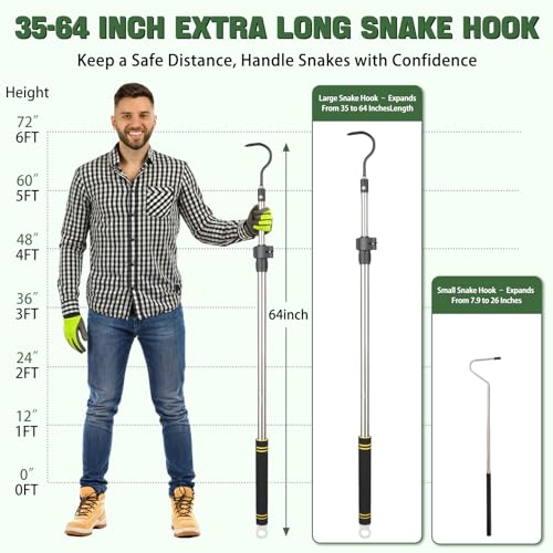 2pcs Snake Hook Set, Telescopic Snake Catcher Stainless Steel Snake Handling Tool for Moving Ball Rattlesnakes Python Copperhead with Long Handle (35-64inch&26inch) - size: 35-64inch&26inch
