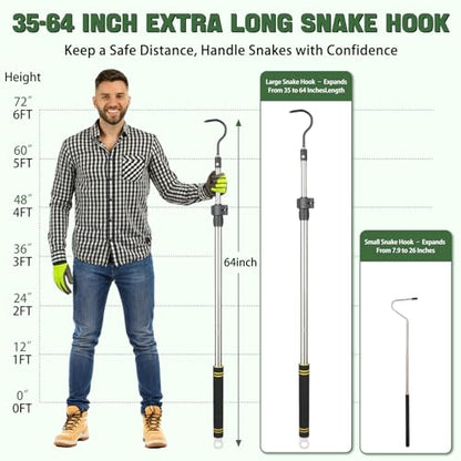 2pcs Snake Hook Set, Telescopic Snake Catcher Stainless Steel Snake Handling Tool for Moving Ball Rattlesnakes Python Copperhead with Long Handle (35-64inch&26inch) - size: 35-64inch&26inch