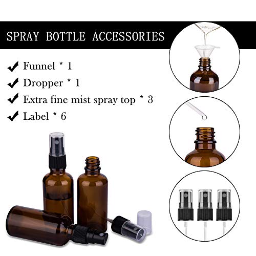 2oz Amber Glass Spray Bottles for Essential Oils, Set of 3 | Small, Travel, Mini, Empty, Fine Mist, for Facial, Cosmetic, Perfume, Hair Care, Room, Refillable, Leakproof, UV protection - color: Black Amber