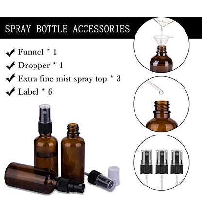 2oz Amber Glass Spray Bottles for Essential Oils, Set of 3 | Small, Travel, Mini, Empty, Fine Mist, for Facial, Cosmetic, Perfume, Hair Care, Room, Refillable, Leakproof, UV protection - color: Black Amber