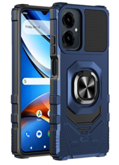for Cricket Icon U656AC 2026 Robotic Ring Stand Hybrid Cover Phone Case + Tempered Glass + Extreme Band (Blue) - color: Blue