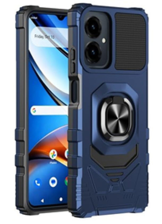 for Cricket Icon U656AC 2026 Robotic Ring Stand Hybrid Cover Phone Case + Tempered Glass + Extreme Band (Blue) - color: Blue