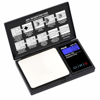 Series Digital Pocket Weight Scale, Stainless-Steel Backlit LCD 100g x 0.01g, (Black), AWS-100-Black - AMERICAN WEIGH SCALES - color: Black, size: 100g x 0.01g