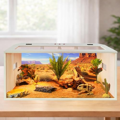 Bearded Dragon Tank, 68 Gallons Wooden Reptile Enclosure, Tempered Glass Lizard Tank, Large Bearded Dragon Habitat with Built-in Lamp Fixture for Lizard - color: Oak, size: 68 gallons