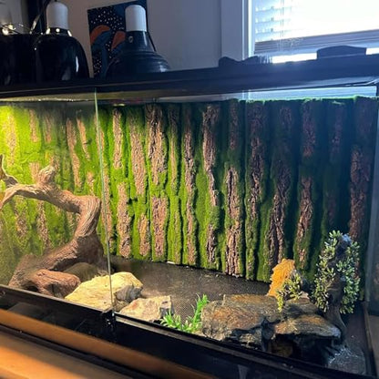 PINVNBY Cork Terrarium Background,Reptile Bark Backdrop Wall Decor and Artificial Moss for Gecko,Lizard,Tortoise,Chameleon (2 Pack) - size: 【2 PCS】