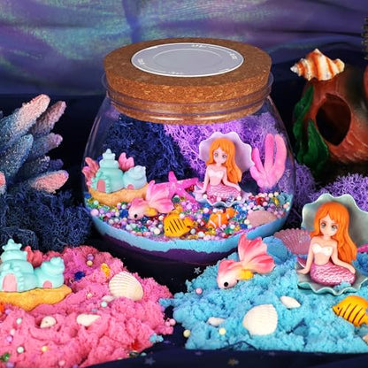 Mermaid Terrarium Crafts Kit for Kids: LED Night Light-Up DIY Toys with Remote – Fun Birthday Gifts for Girls Ages 5 6 7 8 9 10 Years Old – Creative Arts & Crafts Activity Set - style: Mermaid