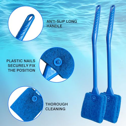 Promising Aquarium Cleaning Brush, Double Sided Sponge Fish Tank Scrubber | Non-Slip Handle Algae Cleaner Tool with 3 Replacement Pads for Aquariums and Fish Tanks, Easy Aquarium Maintenance