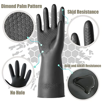 Chemical Resistant Latex Gloves, Cleaning Protective Safety Work | Heavy Duty Rubber Gloves, S-M-L-XL Size, Black 1 Pair - color: S/12''