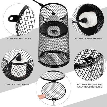 4 Pcs 4 Inch Reptile Heat Lamp Guard Anti Scald,White, Black | Heating Lamp Holder, Mesh Cage, with 150w Ceramic Heat Emitter, Basking Anti Scald, Reptile Lizard Protection, Without Bulb - color: White
