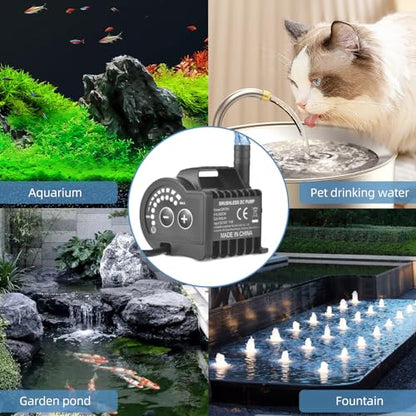 Submersible, 12V 10W 700L H 8 Levels Adjustable with Suction Cup Base and 5521 DC Female Plug, for Fish Aquarium Pet Drinking Water Garden Pond Fountain (#1) - size: #1