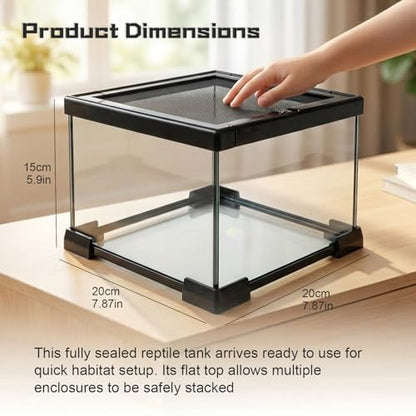 Small Glass Reptile Enclosure: 8x8x6 Full View Tarantula Enclosure | Lockable Sliding Screen Top Glass Terrarium - Insects Breeding Box Small Amphibians Cage for Leopard Gecko Hermit Crab - color: Glass, size: 8x8x6