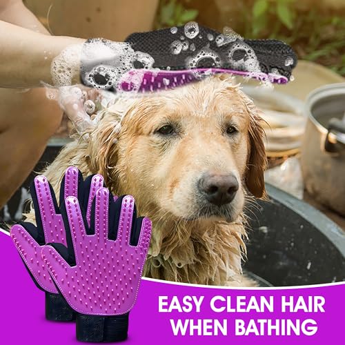 Upgrade Pet Grooming Gloves, Grooming Gloves for Dogs, Cats, Rabbits & Horses with Long and Short Hair, Efficient Pets Hair Remover Mittens - 1 Pair (Purple) - color: Purple