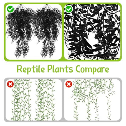Hamiledyi Reptile Plants Hanging Terrarium Plants 2 Pack Fake Artificial Leaves with Suction Cup for Snake, Lizard, Chameleon (Black) - color: 2 Pcs Black Reptile Plants