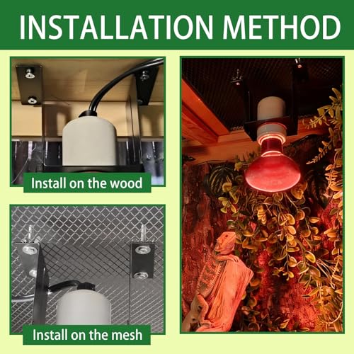 Reptile Heat Lamp Holder,Reptile Light Fixture with Thermometer,Lizard Terrarium Heat Lamp Bulb Ceramic Socket Adjustable Bracket for Bearded Dragon Gecko Snake Tortoise - size: 4.3*2.4*3.1IN