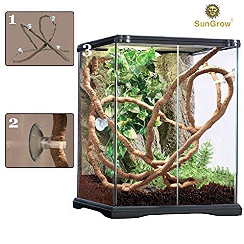 SunGrow 6 ft Reptile Vine for Terrarium, Flexible Climber Lizard Tank Decor, Ball Python Snake Climbing Accessories, Twistable and Bendable Habitat Decor Terrarium Vines for Chameleon, Bearded Dragon