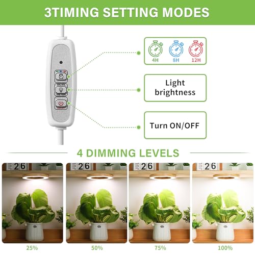 LORDEM 6.3" Bamboo Ceiling Grow Lamp for Indoor Plants, 216 LEDs Full Spectrum Halo Plant Light, Under Cabinet Grow Lights with 4/8/12H Auto Timer Switch Modes, 4 Dimmable Brightness Levels, Tri Head - color: Triple Light--Bamboo