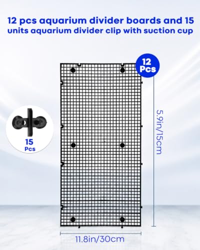 12Pcs Aquarium Fish Tank Divider with 15 Sucker Clips, DIY Egg Crate Aquarium Adjustable Separation Board for Fish Tank Breeding & Aquascape Platform Building
