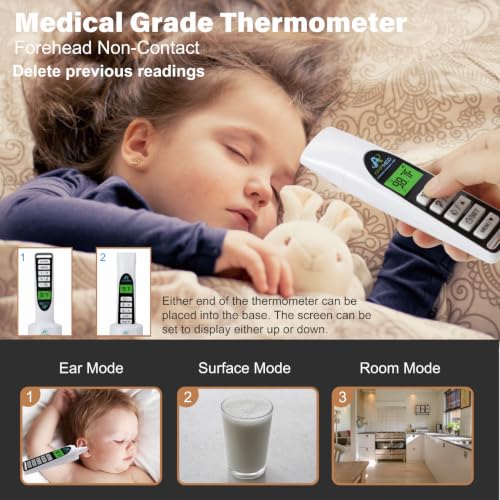 Baby Thermometer, White, 3-in-1 Infrared | Ear, Forehead & Touchless, Fever Thermometer, Base Stand & Clock - color: Silver White