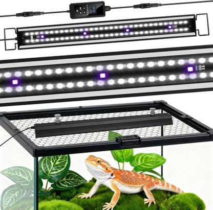 16-Inch UVB Reptile Light, Dimmable UVA UVB Lamp with Timer | 15W 6500K, 4 UVI Modes, Aluminum Fixture, For Turtles, Snakes, Turtle, Bearded Dragons