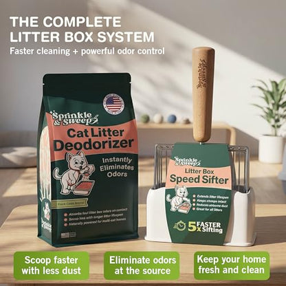 Cat Litter Scoop, Metal Litter Scooper – 5X Faster No-Shake Sifting Design, Stainless Steel Litter Scoop with Holder, Reduces Dust & Waste – Sprinkle & Sweep - style: Cat Litter Scoop