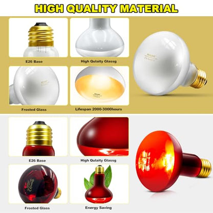 MIXJOY 100W Reptile Heat Lamp Bulb Combo, 2PCS Day & Night Reptile Heat Bulbs, UVA Daylight Intense Heat Basking Bulb Infrared Heat Light Bulb for Reptiles, Lizard, Tortoise, Bearded Dragon Chickens - style: 100W Day&Night Bulbs