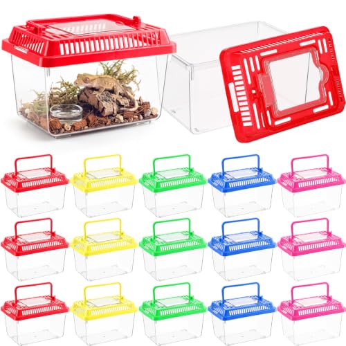 LemonRoad 15 Pcs Plastic Reptile Terrariums,Classic,7x4.3x4.3 Inch | Carrier Cage, Tarantula Enclosure Snake Breeding Box, Portable Fish Tank, with Ventilated Lid for Spider Turtle Lizard - color: Classic, size: 7x4.3x4.3 Inch