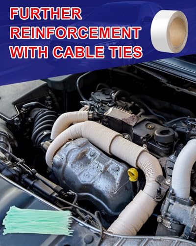 Heat Shield Tape, 1000°C High-Temp Resistant Silica Tape with 100pcs Zip Ties & Scissors for Automotive & Industrial Use, Curved Surface Safe, Strong Adhesive - color: White High-Silica Tape Set *1