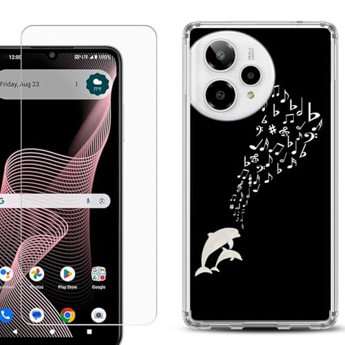 Shockproof Phone Case Compatible with Cricket Icon Plus 2026, w/Tempered Glass - Dolphin Music - color: Dolphin Music