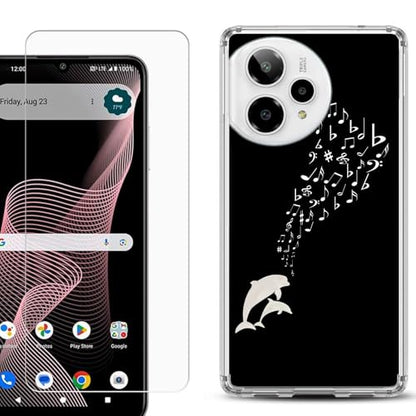 Shockproof Phone Case Compatible with Cricket Icon Plus 2026, w/Tempered Glass - Dolphin Music - color: Dolphin Music