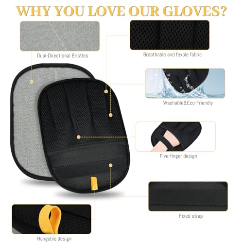Pet Hair Removal Glove for Cats & Dogs, Upgrade 5-Finger Magic Brush Pet Hair Remover Tool, Electrostatic Reusable Grooming Mitt for Laundry, Couch, Carpet & Car Seat