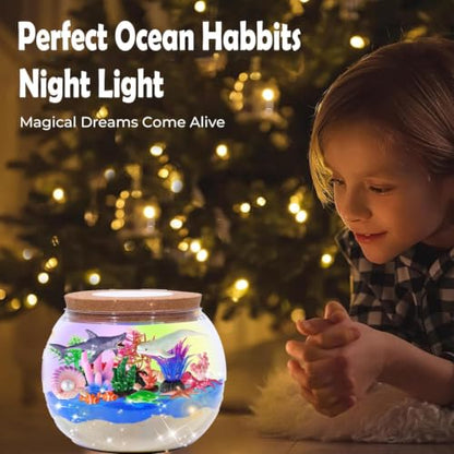 Hannstar Ocean Light Up Terrarium Kit for Kids - Sea Animal Toys with LED Night Light Ocean Animal Birthday Gift for Boys & Girls Ages 4 5 6 7 8-12, Kids Arts & Crafts Kit Easter Ideal Gifts - color: Ocean