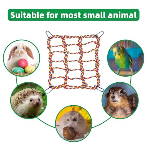 2 Pcs Rat Climbing Ropes for Cage Accessories - Bird Rope Rat Toys - 12.6 x 9.84 inch Hammock - Cotton Rope Bridge - Bird Ladder with 4 Silver Hooks - color: Mixed