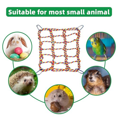 2 Pcs Rat Climbing Ropes for Cage Accessories - Bird Rope Rat Toys - 12.6 x 9.84 inch Hammock - Cotton Rope Bridge - Bird Ladder with 4 Silver Hooks - color: Mixed