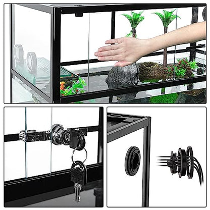 REPTIZOO 50 Gallon Large Turtle Tank Aquarium, 36"×18"×18" Tortoise Habitat Water-Land Ecological Turtle Tank with Drainage System Aquatic Aquarium, Terrarium for Tree Frogs, Salamanders - size: 36"×18"×18"