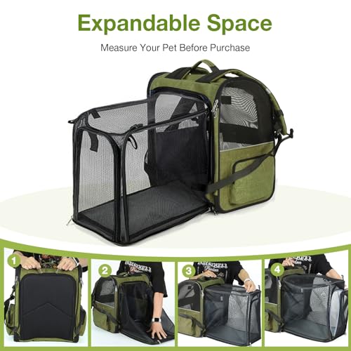 Large Cat Backpack Carrier Expandable Pet Carrier Backpack for Small Dogs Medium Cats Fit Up to 18 Lbs, Dog Backpack Carrier, Foldable Puppy Backpack Carrier for Travel, Hiking,Dark Green - color: Dark Green