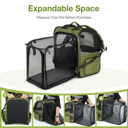 Large Cat Backpack Carrier Expandable Pet Carrier Backpack for Small Dogs Medium Cats Fit Up to 18 Lbs, Dog Backpack Carrier, Foldable Puppy Backpack Carrier for Travel, Hiking,Dark Green - color: Dark Green