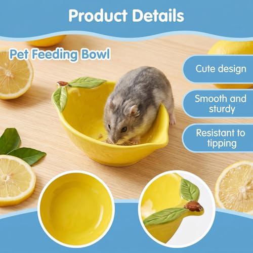 Ceramic Lemon Pet Hamster Bowl, Easy to Clean Anti Flipping Guinea Pig Food and Water Bowl Small Animal Bowls for Parrots Rabbit Hedgehog Squirrel Golden Bears Hamster cage Accessories