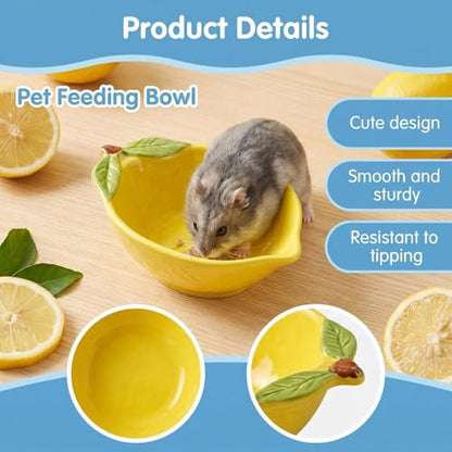 Ceramic Lemon Pet Hamster Bowl, Easy to Clean Anti Flipping Guinea Pig Food and Water Bowl Small Animal Bowls for Parrots Rabbit Hedgehog Squirrel Golden Bears Hamster cage Accessories