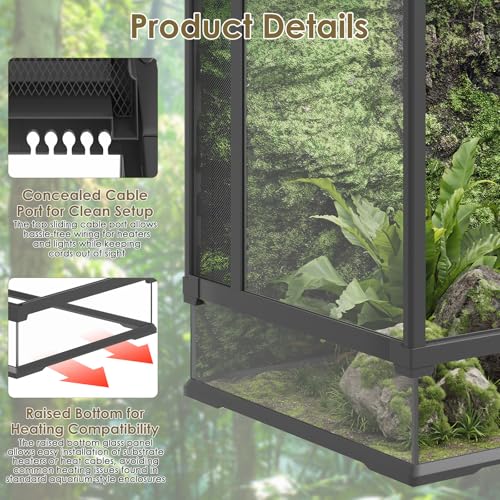 Erinnyees 67 Gallon Reptile Terrarium with Top Screen Ventilation, Snake Habitat with Heating Pad Space, Front Opening Reptile Vivarium with Sliding Cable Outlet for Snakes, Leopard Geckos, Turtles - size: 67 Gallon