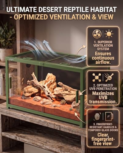 68 Gallon Reptile Tank, Reptile Enclosure Front Sliding Door | Stackable ventilation reptile terrariums Tank anti-escape locks and no-fingerprint handles maximizes UVB transmissionn - color: Green, size: 68 Gallon