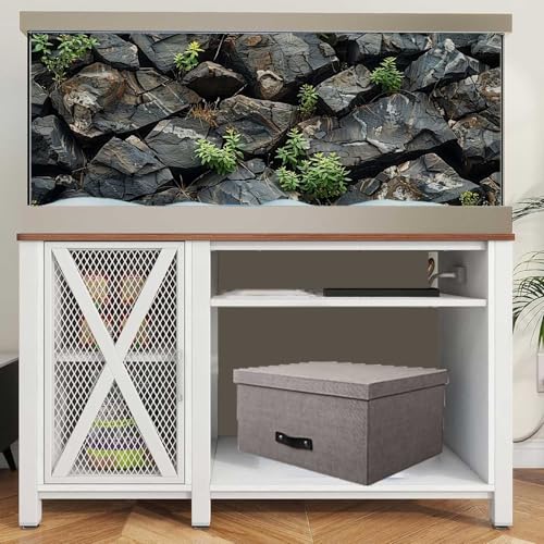Stone Aquarium Background, Underwater Rock Plant Fish Tank Background Rocky Terrarium Background Black, Polyester Background with 6 EVA Double-Sided Tapes 36x18 inches/90x45 - color: Rock, size: 36"L x 18"W
