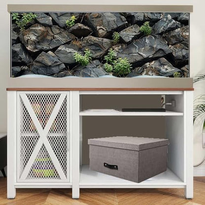 Stone Aquarium Background, Underwater Rock Plant Fish Tank Background Rocky Terrarium Background Black, Polyester Background with 6 EVA Double-Sided Tapes 36x18 inches/90x45 - color: Rock, size: 36"L x 18"W
