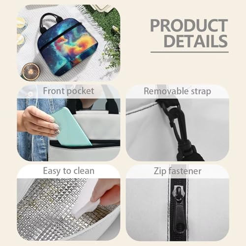 Fox Lunch Box for Girls Galaxy Lunch Bag Back to School Lunchbox Portable Outer Space Insulated Lunch Tote Bag Picnic Starry Night Lunch Boxes with Shoulder Straps Lunch Container - color: Fox Galaxy