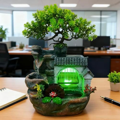 11in Desk Decor Rock Tabletop Water Fountain Indoor Waterfall Gift | Desktop Decoration Feature Humidifier with Pump a& LED Light, Home Office Bedroom Relaxing (No Atomizer)